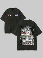 Naruto Sharingan Vintage Washed Oversized Anime Graphic T‑Shirt L black