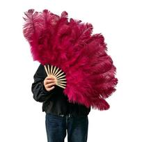 Stage Performances Large Feathered Fan with Soft Artificial Feathered, Folding Bamboos Frame for Dance and Photo Shoot Styling bordinė