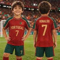 2026 Berniukų Ronaldo #7 Futbolo Marškinėlių Šortų Rinkinys Moterims Vyrams PORTUGALIJA Futbolo Gerbėjų Marškinėlių Šortų Rinkinys Vaikams Sportinis Kostiumas 2 Dalių Rinkinys 100CM