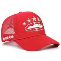 Unisex Fashion Print Baseball Caps Hip Hop Breathable Mesh Snapback Trucker Hats Versatile Streetwear Sunshade Personal Accessory 58-62CM raudona