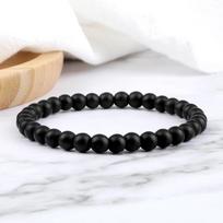 THUNDERSTORM Matte Black Onyx Bracelet Crystal Stone For Reiki Healing Meditation Gemstone Stretchable Bracelet for Men & Women (BLACK MATTE ONYX) gray