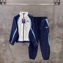 Unisex Streetwear Windbreaker Jacket Jogger Pants Set With Embroidered Stand Collar Colorblock Design Fall Large white