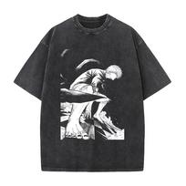 Kaneki Ken Tokyo Ghoul Clothing Men Short Sleeve Manga T-shirts Vintage Washed T Shirt Casual Cotton Tee Harajuku Male Tshirt 2XL black