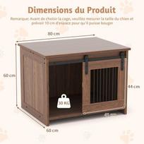 COSTWAY Wooden Dog House with Large Top, Sliding Door, Chew-Resistant Metal Tubes and Slatted Design, Brown