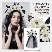 Women's Halloween Witch Headband with Tulle and, Flower Party Costume Headdress One Size gray