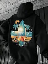 Men's Surfboard with Palm Tree Beach Hooded Insulated Thickened for Comfortable Daily Outdoor Fashion Wear in Autumn and Winter XL gray