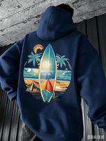 Men's Surfboard with Palm Tree Beach Hooded Insulated Thickened for Comfortable Daily Outdoor Fashion Wear in Autumn and Winter XXL