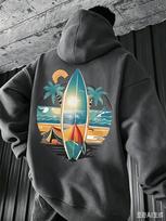 Men's Surfboard with Palm Tree Beach Hooded Insulated Thickened for Comfortable Daily Outdoor Fashion Wear in Autumn and Winter XXXL gray