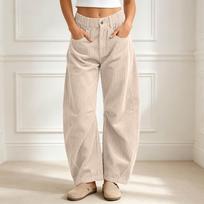 Women Corduroy Barrel Pants Baggy Wide Leg Trousers for Women XL white