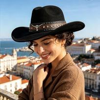 Wide Brim Retro Cowboy Hat Women Men Sun Protection Outdoor Travel Vintage Panama Style MZ3678 Black ML105 black