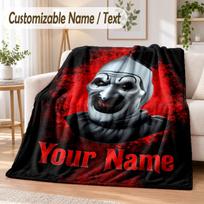 Terrifier Art the Clown Custom Name Flannel Throw Blanket Soft Warm for Sofa Bed Indoor Home Use 80cmx120cm red