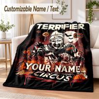 Terrifier Art the Clown Custom Name Flannel Throw Blanket Soft Warm for Sofa Bed Indoor Home Use 80cmx120cm