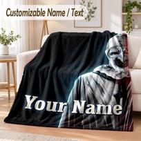 Terrifier Art the Clown Custom Name Flannel Throw Blanket Soft Warm for Sofa Bed Indoor Home Use 100cmx150cm