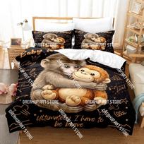 Fashion Baby Monkey Punch Bedding Set Single Twin Full Queen King Size Bed Set Kids Bedroom Duvetcover Sets Bed Sheet Set EU Single(90x200cm) black