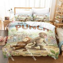 Fashion Baby Monkey Punch Bedding Set Single Twin Full Queen King Size Bed Set Kids Bedroom Duvetcover Sets Bed Sheet Set EU Single(90x200cm)