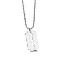 Stainless Steel Customized logo Personalized razor Blade Necklace Means Pendant Jewelry elegant&24 inches(60.96cm) white
