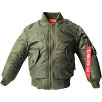 Vaikiškas Unisex Storas MA-1 Stiliaus Pilotų Striukė Žieminis Medvilninis Pūkinis Paltai Berniukams Mergaitėms 115cm 6T augalų žalia