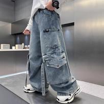 Big Boys Spring Casual Cargo Jeans Long Pants 150cm mėlyna