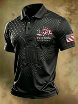 Mens USA Polo Shirts 3D National Eagle Shield Chest Print, Freedom 250th Veteran Tactical Sport Golf Tee 5XL įvairiaspalvis