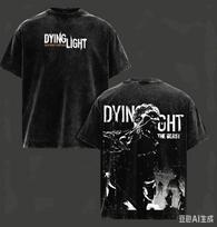 Vintage Washed Dying Light Game Graphic T-shirt Unisex O Neck Short Sleeve Tee Summer Casual Oversized Streetwear Cotton Tops M black