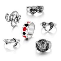24-Piece Punk Hip Hop Skull Spider Playing Card Rings Set white