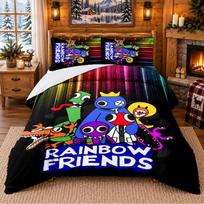 Rainbow Friends Pattern Bedding 3Pcs Set Bed Sheet And Pillowcases For Indoor Bedroom 135cmx200cm white