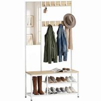 Coat Rack with Shoe Rack, Mirror, 8 Hooks