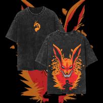 Minato Namikaze Kyuubi T-shirt Naruto Shippuden Tee Vintage Washed Oversized Retro Anime Harajuku Streetwear Graphic Mens Shirt 2XL black