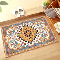 Persian Mandala Floral Flannel Bath Mat, Vibrant Color Anti-Slip Absorbent Floor Rug for Bathroom & Bedroom, Machine Washable 40X60CM beige