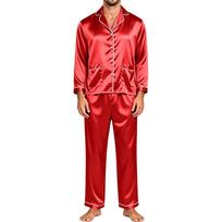 Men's Matching Couple Pajama Set Long Sleeve Button-Down Top and Pants Loungewear Sleepwear Set for Home S raudona