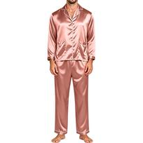 Men's Matching Couple Pajama Set Long Sleeve Button-Down Top and Pants Loungewear Sleepwear Set for Home L rožinio aukso spalvos