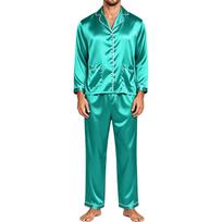 Men's Matching Couple Pajama Set Long Sleeve Button-Down Top and Pants Loungewear Sleepwear Set for Home XXXL blue