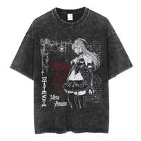 Vintage Washed Anime Death Note Misa Amane Print T Shirts Men Women Clothing Cotton Casual T-shirt Fashion Short Sleeve T-shirts M juoda