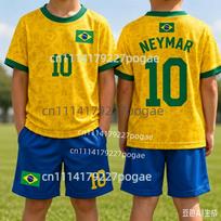 Neymar 10 Brazilijos Futbolo Marškinėliai Vaikams Sportinės Aprangos Rinkinys 2026 Futbolo Uniforma Vaikų Geltoni Marškinėliai Mėlyni Šortai Jaunimo Treniruočių Rinkinys 130
