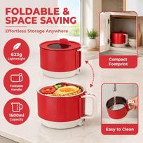 Foldable Handle Electric Cooking Pot Quick Heating Instant Noodle Bowl  Portable Cooking beige