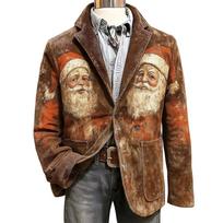 Men's Corduroy Business Casual Christmas Print Sport Coat for Holiday Parties XXXXL šviesiai ruda spalva