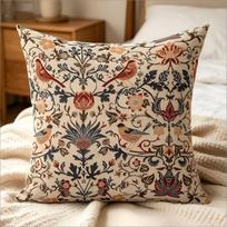 William Morris Style Bird Floral Print Throw Pillow Cover, Vintage Cottagecore Botanical Decorative Cushion 45X45CM gray