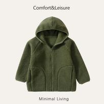 Kids Thick Warm Lamb Fleece Hooded Stand Collar Parent Child Casual Winter Coat 170cm žalia