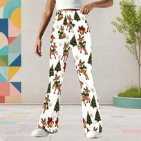 Girls White Santa Gift Print Christmas Flared Long Pants 170 white