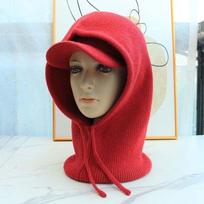 Thickened Knit Balaclava Hat Elastic Thermal Scarf Cap Hooded Neck Warmer  Cycling raudona