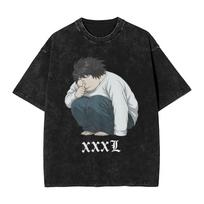 Death Note L XXL Washed T Shirts Streetwear Hip Hop Retro T-Shirt  Tees Men Women Short Sleeve Harajuku Summer 2XL black