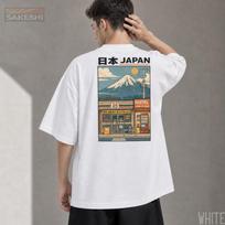 Mount Fuji Graphic Tee, Retro Japanese Convenience Store Art, Streetwear T Shirt XL white