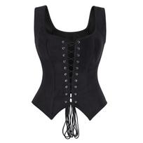 Polyester Stretch Roleplay Top Cosplay Pirate Costume Vest Comfortable for Stage Show, Theme Party Wear, Halloween, Photo Use S black