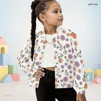 Girls White Stand Collar Long Sleeve Halloween Jacket Pumpkin Bat Bow Print Outerwear 130 gray