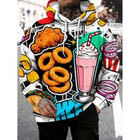 Fast Food Burger Pizza Print Men Hoodie Autumn Winter Fashion Coat Comfortable Warm Round Neck Long Sleeve Pocket Large Size Hoodies 5XL orange