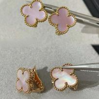 Keturlapis dobilas Nauji auskarai Raudonasis chalcedonas 18k rožinis auksas Keturlapio dobilų auskarai Moteriški lengvo prabangos aukštos klasės madingi auskarai gold gray