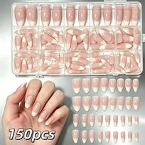 150Pcs/Box Glossy Finish Press On Nails Medium Almond Shape False Nails Fake Nail Tips  Nail Salon 150pcs-3 beige