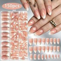 150Pcs/Box Glossy Finish Press On Nails Medium Almond Shape False Nails Fake Nail Tips  Nail Salon 150pcs-4