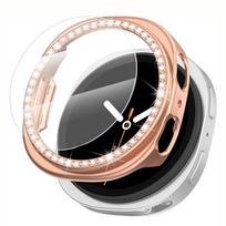 For Samsung Galaxy Watch 8 40/44mm Elegant and Shiny Rhinestone Hollow Out Watch Case and High-Definition Tempered Film Set 7 Rose Gold watch8 40mm black