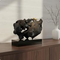 Rock Sculpture Resin Stone Decor Piece Relaxing for Entryway, Showroom black